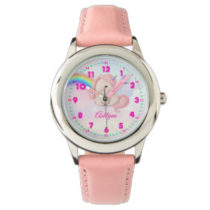 Personalized Pink Girls Watercolor Rainbow Unicorn Watch