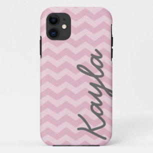 Personalized Pink Girly Chevron Pattern iPhone 11 Case