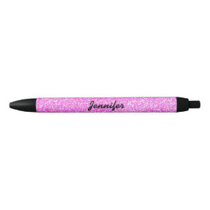 PERSONALIZED Pink GIRLY GLITTER WITH NAME Black Ink Pen