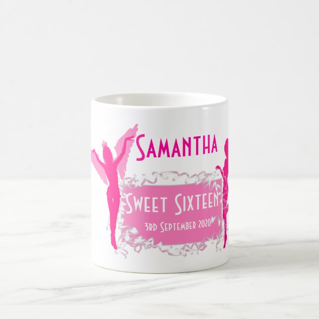 Personalized pink girly sweet sixteen coffee mug (Center)