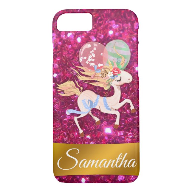 Personalized Pink Glitter and Unicorn Case-Mate iPhone Case (Back)