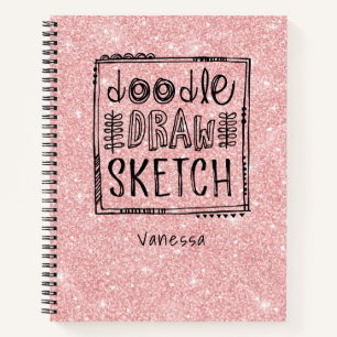 Personalized Pink Glitter Artist Sketchbook Notebook