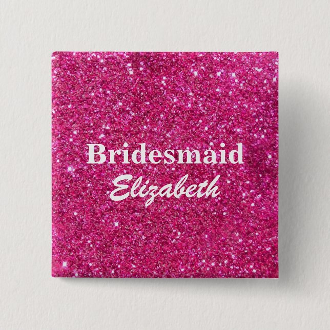 Personalized Pink Glitter Bridesmaids Wedding 2 Inch Square Button (Front)