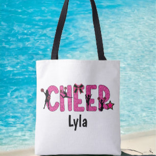 Personalized Pink Glitter Cheerleader Tote Bag