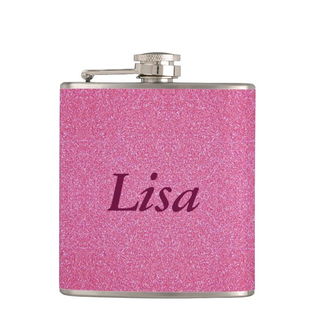 Personalized Pink Glitter Flask (Front)