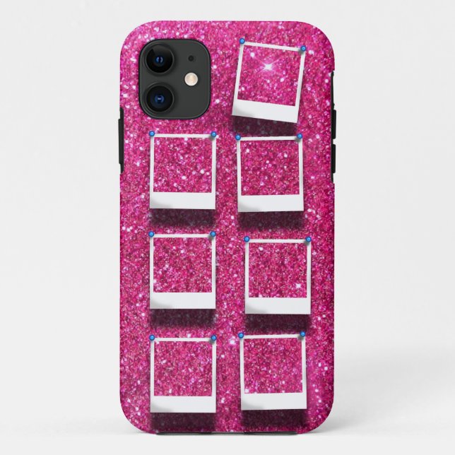 Personalized Pink Glitter Girly 7 Photo Collage Case-Mate iPhone Case (Back)