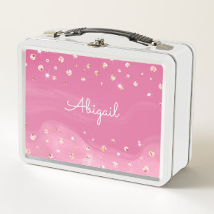 Personalized Pink Glitter Girly Metal Lunch Box