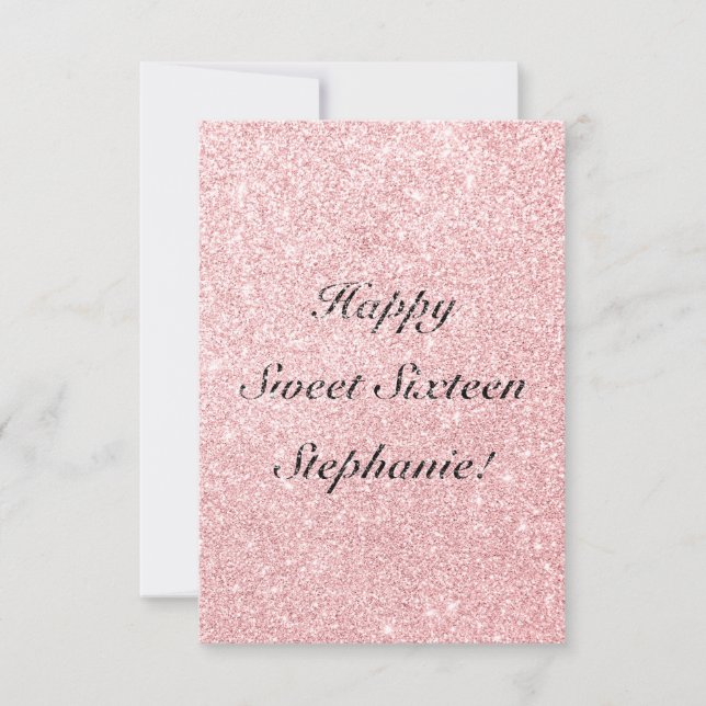 Personalized Pink Glitter Happy Sweet Sixteen Card (Front)