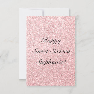 Personalized Pink Glitter Happy Sweet Sixteen Card