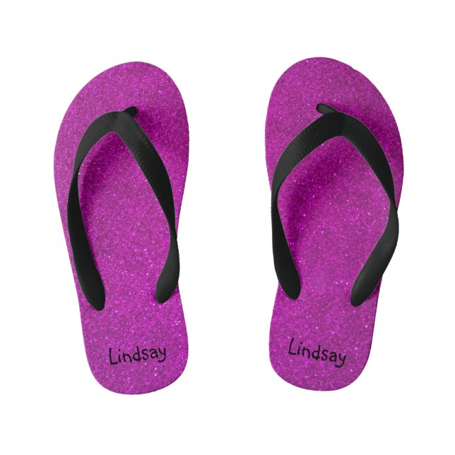 Personalized pink glitter kids beach Flip Flops (Footbed)