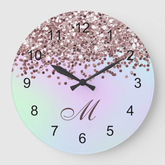 Personalized Pink Glitter Large Clock (Front)