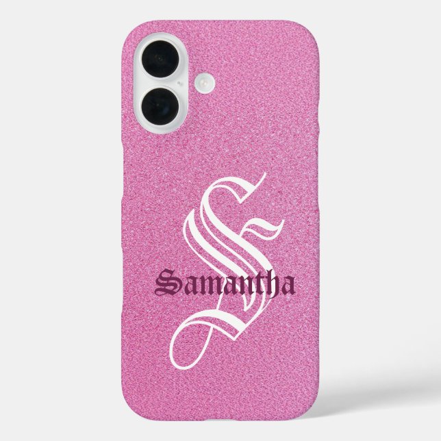 Personalized Pink Glitter Monogram Case-Mate iPhone Case (Back)