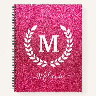 Personalized  Pink Glitter Monogram Name Notebook