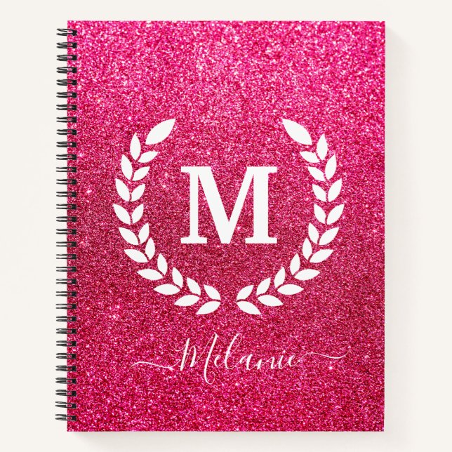 Personalized  Pink Glitter Monogram Name Notebook (Front)