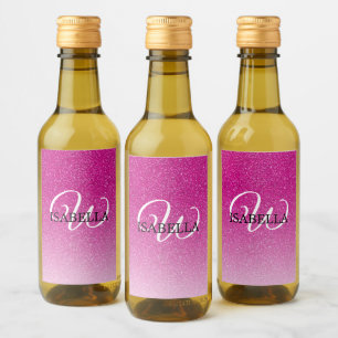 Personalized Pink Glitter Ombre Name Monogram Wine Label
