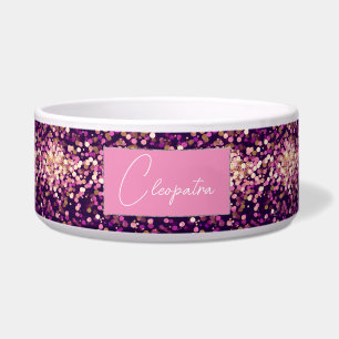 Personalized Pink Glitter Pet Bowl