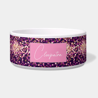 Personalized Pink Glitter Pet Bowl