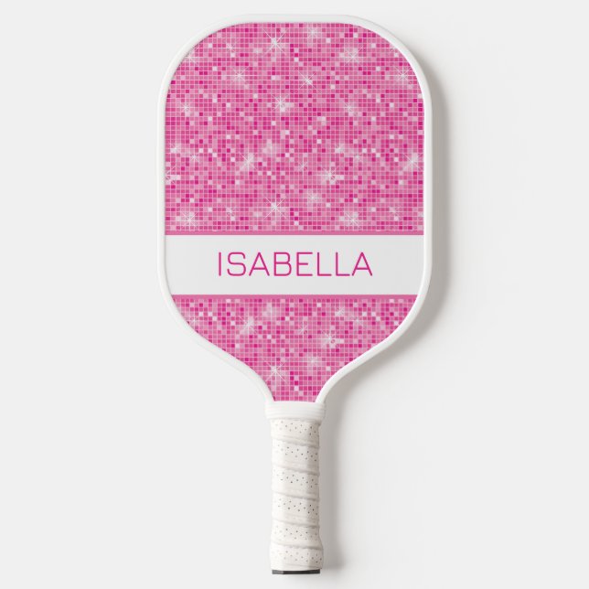 Personalized Pink Glitter Pickleball Paddle (Front)
