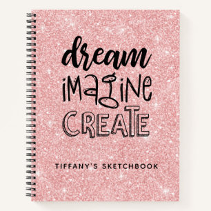 Personalized Pink Glitter Sketchbook Elegant Notebook