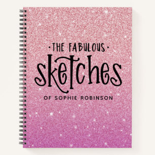 Personalized Pink Glitter Sketchbook Your Name No Notebook