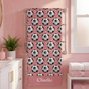Personalized Pink Glitter Soccer Ball Beach Towel