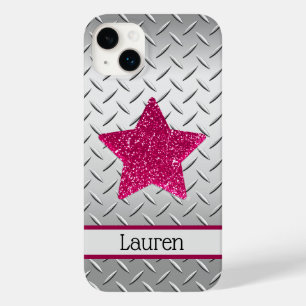 Personalized Pink Glitter Star on Metallic Case-Mate iPhone 14 Plus Case