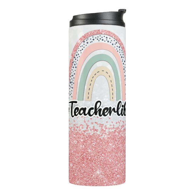 Personalized Pink Glitter Teacher Life Thermal Tumbler (Rotated Left)