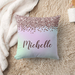 Personalized Pink Glitter Throw Pillow
