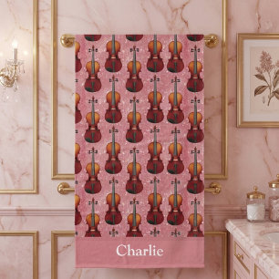 Personalized Pink Glitter Violin Bath Towel