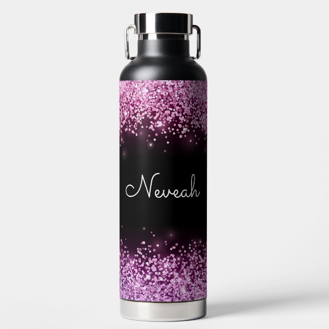 Personalized Pink Glitter Water Bottle (Front)