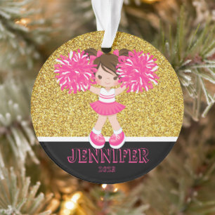 Personalized Pink & Gold Cheerleading Ornament