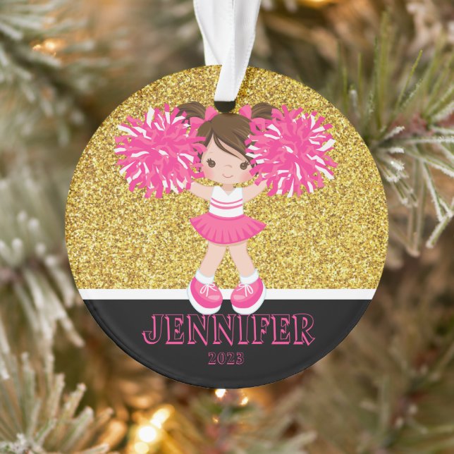 Personalized Pink & Gold Cheerleading Ornament  (Tree)