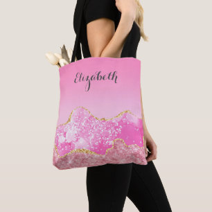 Personalized Pink Gold Glam Glitter Bridesmaid   Tote Bag