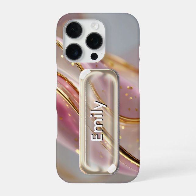 Personalized Pink Gold Glass UI Button Name  iPhone Case (Back)