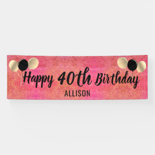 Personalized Pink Gold Glitter 40th Birthday Banner