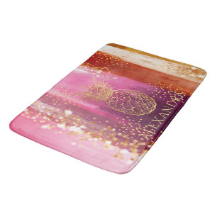 Personalized Pink Gold Pineapple Glitter Bath Mat
