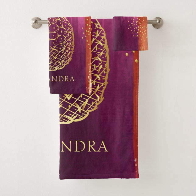 Personalized Pink Gold Pineapple Glitter Bath Towel Set (Insitu)