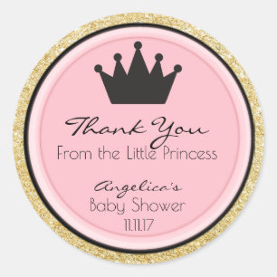 Personalized Pink Gold Princess Baby Shower Labels