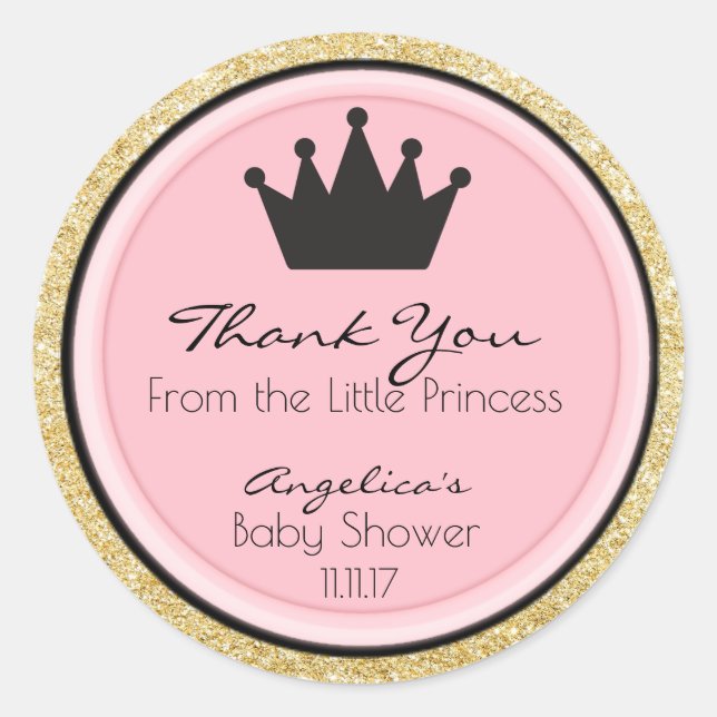 Personalized Pink Gold Princess Baby Shower Labels (Front)