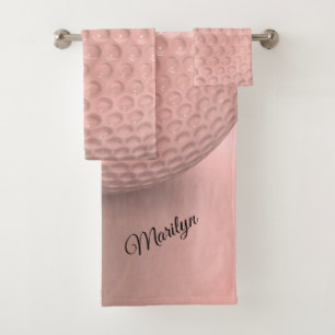 Personalized Pink Golf Ball Sport Bath Towel Set