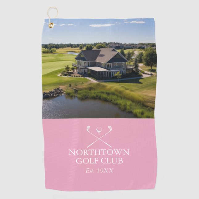 Personalized Pink Golf Club Name And Photo Golf Towel (Front)