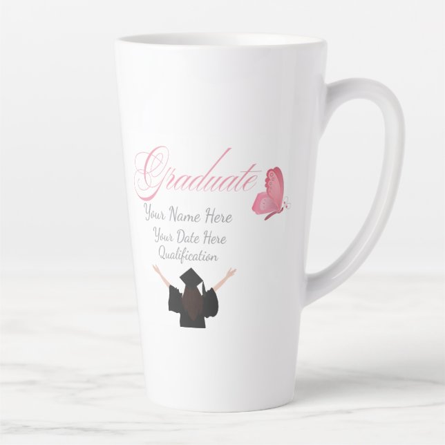 Personalized Pink Graduate Gift, Custom Name  Latte Mug (Right)