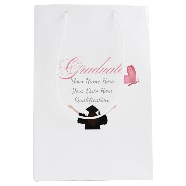 Personalized Pink Graduate Gift, Custom Name  Medium Gift Bag (Front)