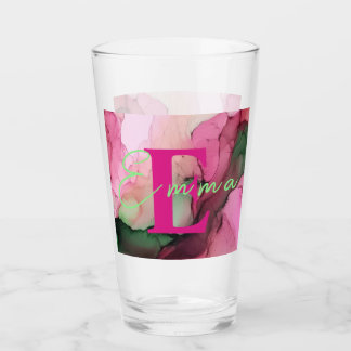 Personalized Pink & Green Alcohol Ink Glass