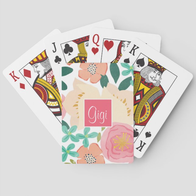 Personalized Pink Green Blue Chic Playing Cards (Back)