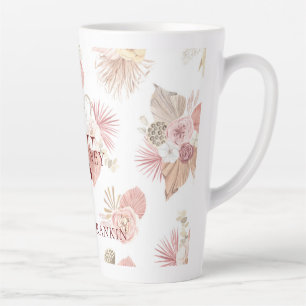 Personalized Pink & Green Boho Florals Latte Mug