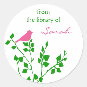 Personalized Pink Green Book Library Stickers