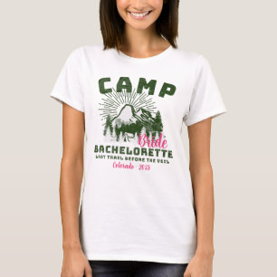 Personalized Pink Green Camp Bachelorette Bride T-Shirt