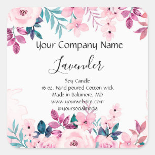 Personalized Pink Green Floral Candle Label