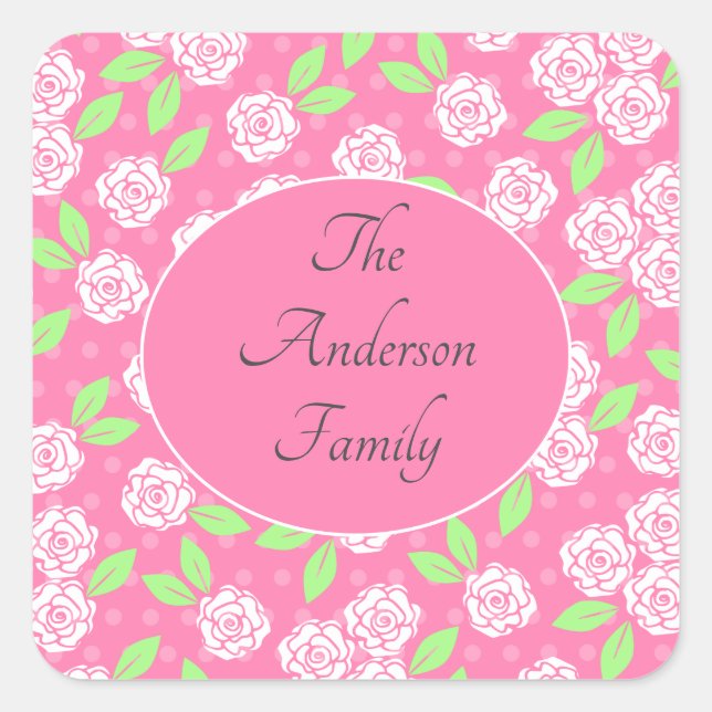 Personalized Pink Green Floral Envelope Seals (Front)